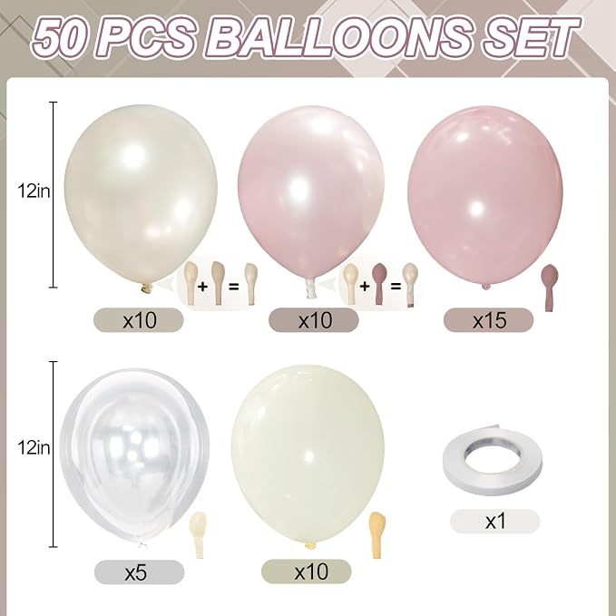 Dusty Pink Balloons, 12 Inch Double Stuffed Blush Pale Light Pink and Pearl - Image 2