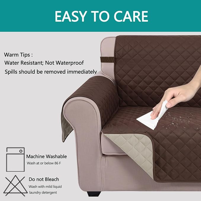 U-NICE HOME 4 Seater Sofa Cover 91''Large Couch Cover, Coffee/Beige | Washable - Image 5