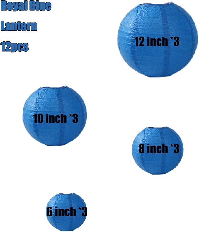 12Pcs 6, 12 Inch Mixed Sizes Royal Blue Paper Lanterns Decorative Chinese - Image 2