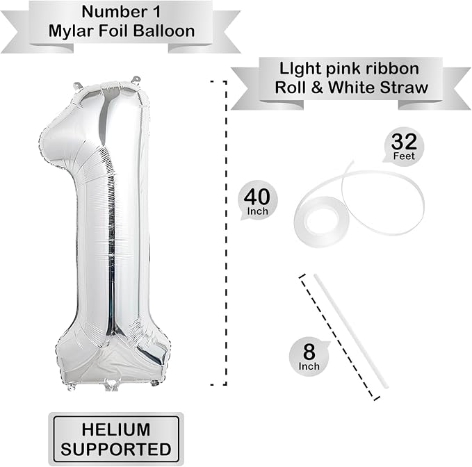 40 Inch Silver Number Balloons, Helium Mylar Foil Number Balloons - Image 3