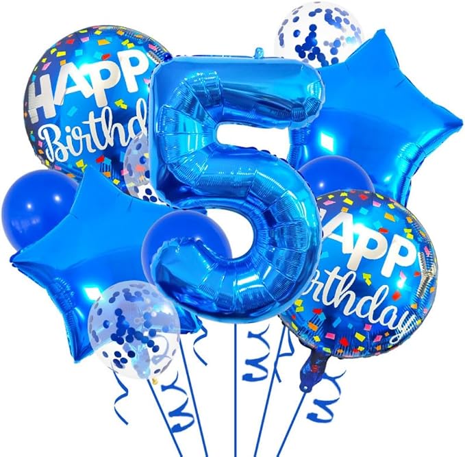 5th Birthday Large Foil Balloons Blue， Balloon Decorations by Unknown