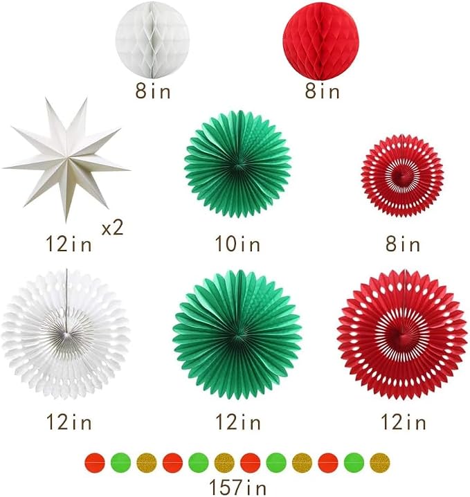 Christmas Party Decoration Set of Hanging Tissue Paper Fans Circle Garland - Image 2