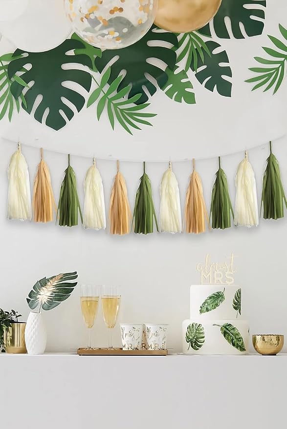 15-Pack Olive Green Brown Tan Cream Tassel Garland Paper Banner Fringe - Image 7