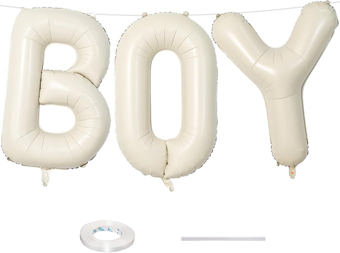 40 Inch Beige BOY Balloons, Large Cream White Sand BOY Balloon Letters by Lingqiang