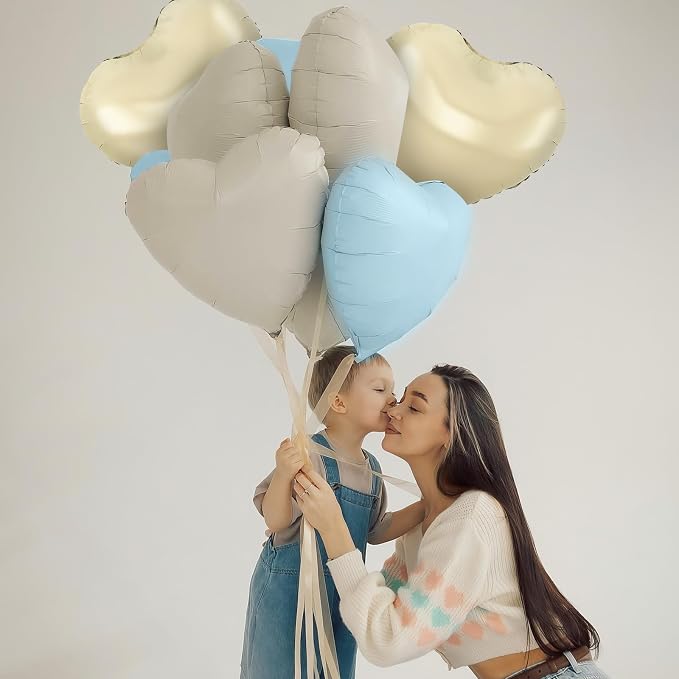 Blue White Heart Balloons, 18Inch Cream White Helium Balloon - Image 5