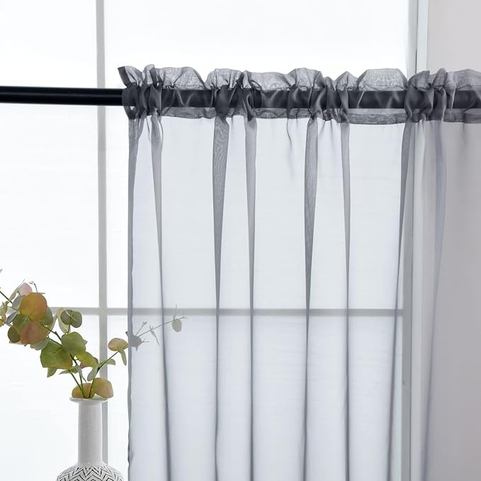 SpaceDresser Grey Sheer Curtains 4 Panels Rod Pocket Semi-Sheer Curtain 96 - Image 5