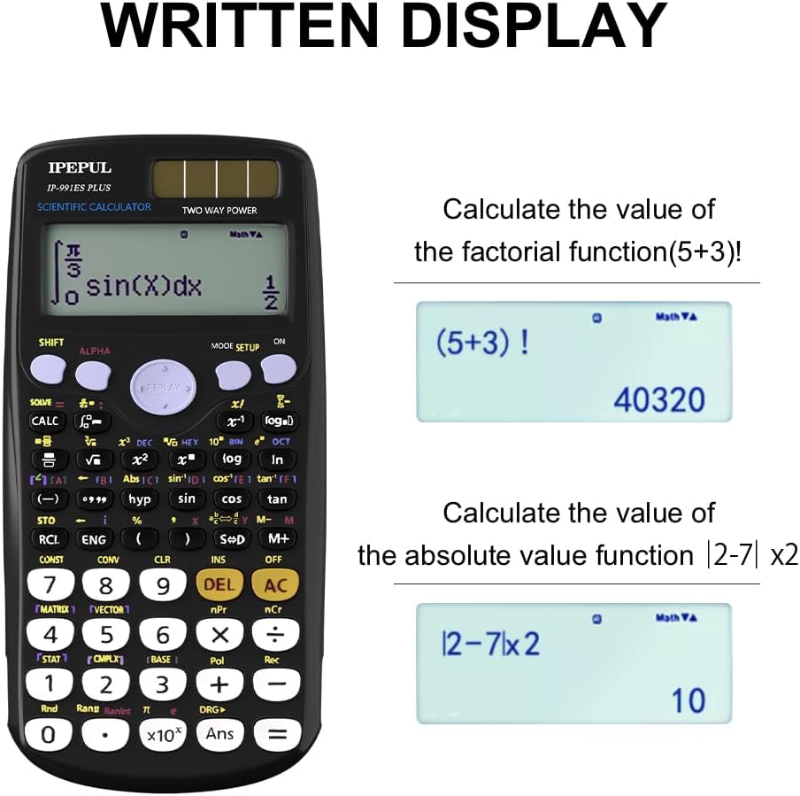 Scientific Calculators, IPepul Math Calculator with 417 Function, Solar Battery Power and 4-Lines Display, School Supplies for Middle High College Students Teachers (Black 991ES)