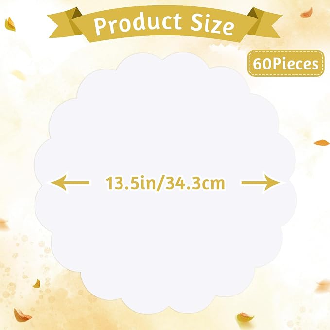 60 Pcs White Paper Placemats, 13.5 Inch Disposable Scalloped Table Mats | Thick - Image 2