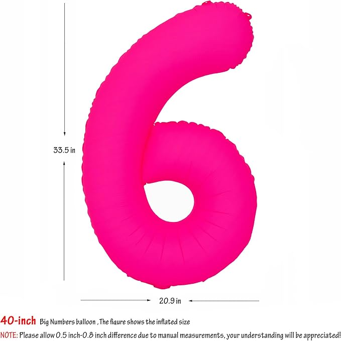40 in Fluorescent Pink Birthday Balloon Number 6 Pink Fluorescent Number 6 | - Image 2