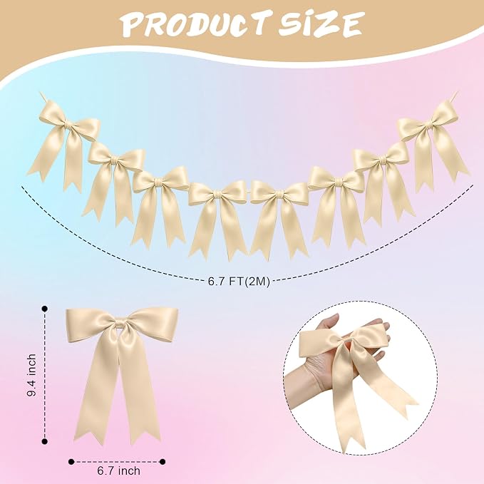 2 Strings of 16PCS Champange Bow Garlands Banner Decoration, Pre-Strung Satin - Image 2