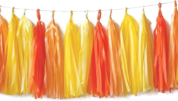 Orange and Yellow Tassel Garland, Paper Tassel Banner, Table Decor, DIY Kits - by CC+wonderland+zone
