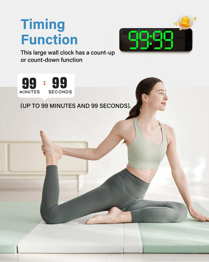 Digital Wall Clock, Digital Clock Large Display with Remote Control, Corded LED Alarm Clocks with Date, Week, Temp, Humidity, Auto DST, Countdown, for Living Room Bedroom Classroom Office (Green)