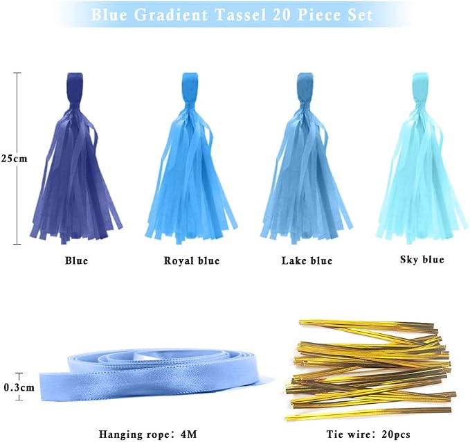9.8in Blue Tissue Paper Tassel DIY Hanging paper decorations Party Garland Decor - Image 3