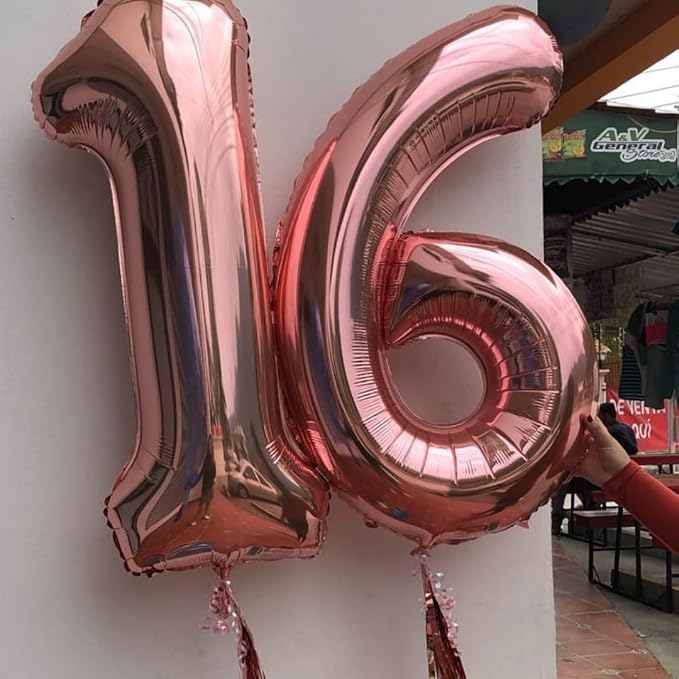 Rose Gold 16 Number Balloons, 40 Inch Big Giant Jumbo 16 or 61 Balloon Numbers - Image 2