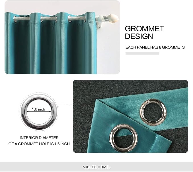MIULEE Velvet Curtains Teal 52 x 84 Inch Length Set of 2 | Grommet Drapes - Image 2