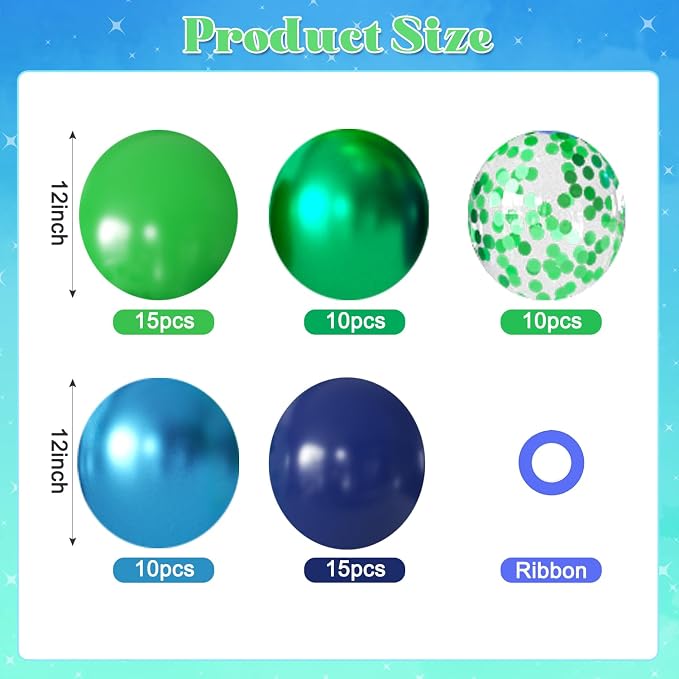Blue and Green Balloons for Graduation Baby Shower Birthday Decorations | 60Pcs - Image 2