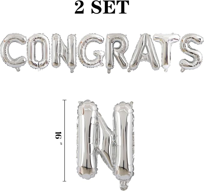 2 Set 16Pcs Silver Congrats Letter Balloons 16in Balloon Foil Letter - Image 2