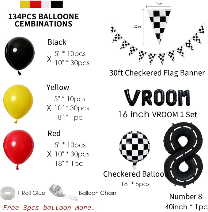 134pcs Race Car Balloon Party Supplies - Image 2