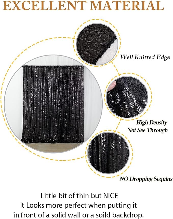 ShinyBeauty 4FTx8FT Black Sequin Backdrop, Sequin Photo Booth Backdrop - Image 5
