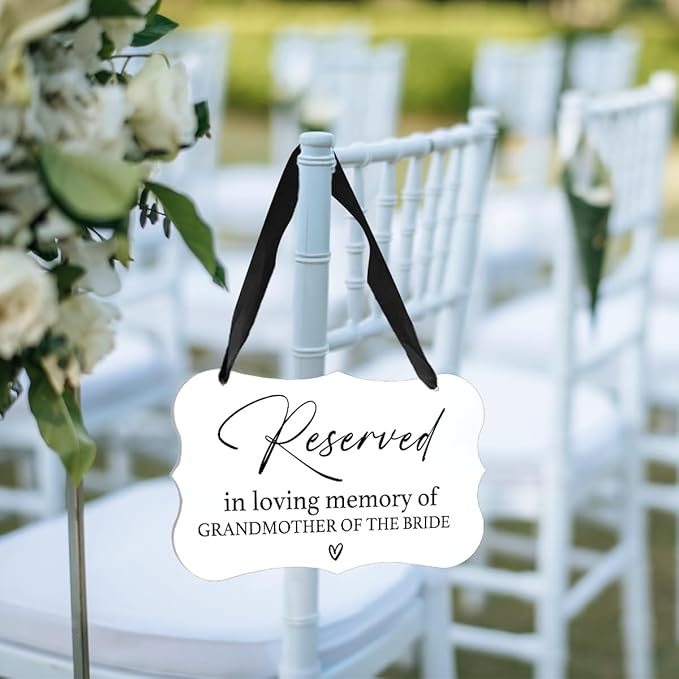 Acrylic Wedding Sign, Ring Bearer Sign, Reserved Seating Signs, for Grandmother of The Bride, Rustic Wedding Decor Signs, Acrylic Wall Art With Ribbon for Chairs Weddings Decor (White)