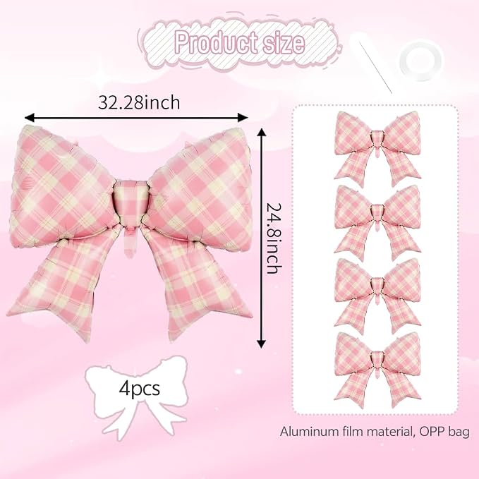 4pcs Jumbo Oversized Ribbon Balloons Coquette Bow Balloons Bow Party Coquette - Image 2