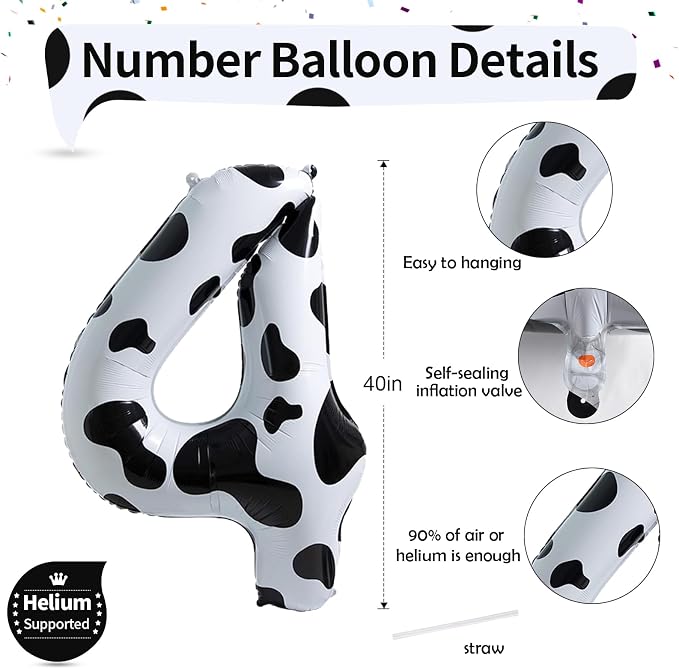 40 Inch Cow Print 4 Balloons Number - Image 2
