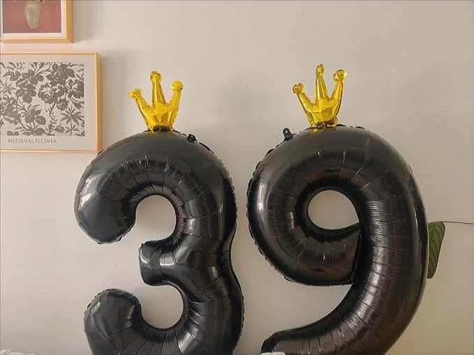Black Number 9 Balloon with Crown, 40 inch Black Number Balloon 9th Birthday - Image 3