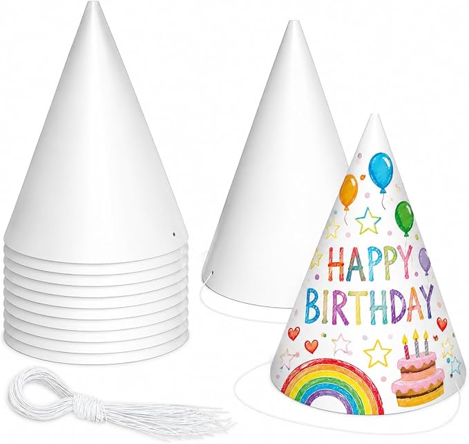 WEOXPR White Paper Party Hats for Birthday, Decorative Bulk Cone Hat for Adults by WEOXPR