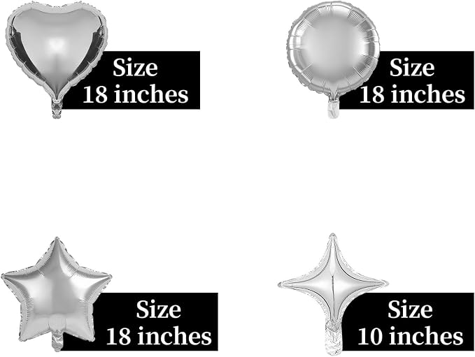 100 Pcs Mylar Foil Balloons Bulk, 18/10 Inch Assorted Shapes Star Heart Round & - Image 3