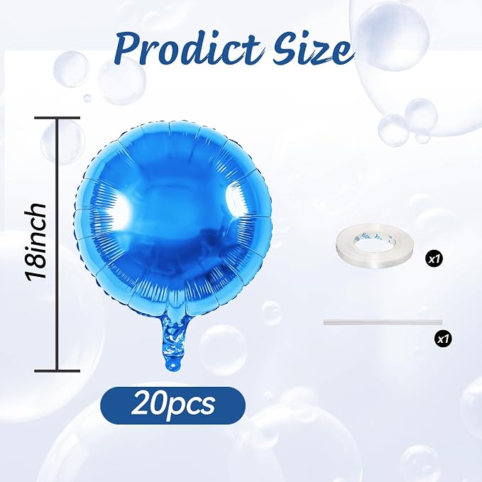 20PCS Blue Round Shaped Balloons, 18 Inch Round Foil Balloon, Royal Blue Giant - Image 2