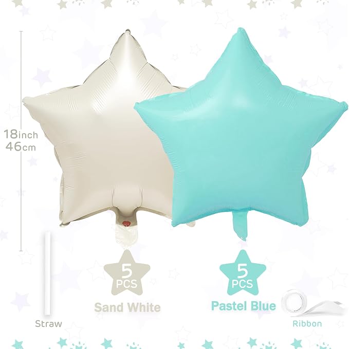Pastel Blue Sand White Star Balloons 18 Inch - Image 2
