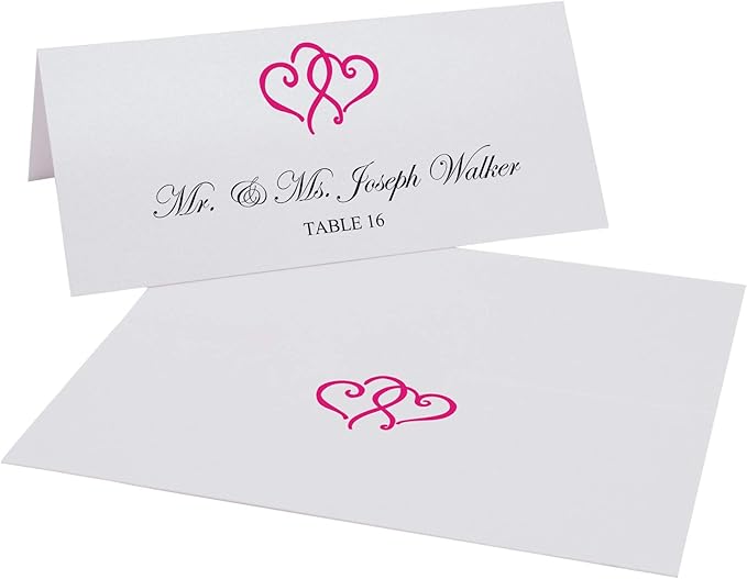 Linked Hearts Place Cards, Fuschia (Choose Color), Set of 60, Pre-cut and Scored - Wedding, Party, Dinner, and Special Events - Made in the USA