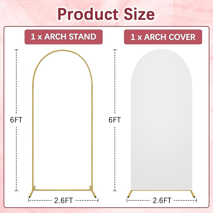 6FT Wedding Arch Backdrop Stand and Cover Set, Metal Balloon Arch Stand and - Image 2