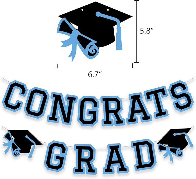 Congrats Grad Banner Graduation Party Banner Decoration Hanging Garland High - Image 2