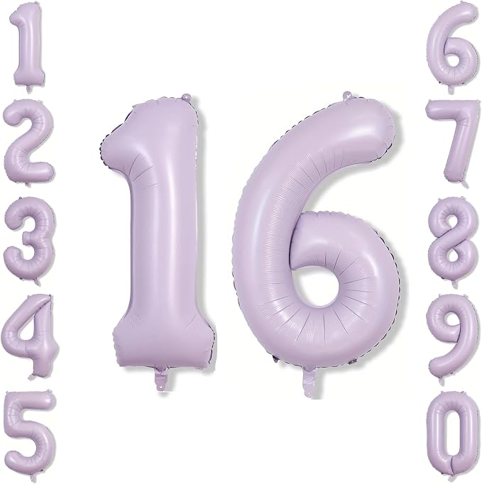 Cream Purple Number 16 Balloon 40 Inch, Pastel Numeral by Unknown