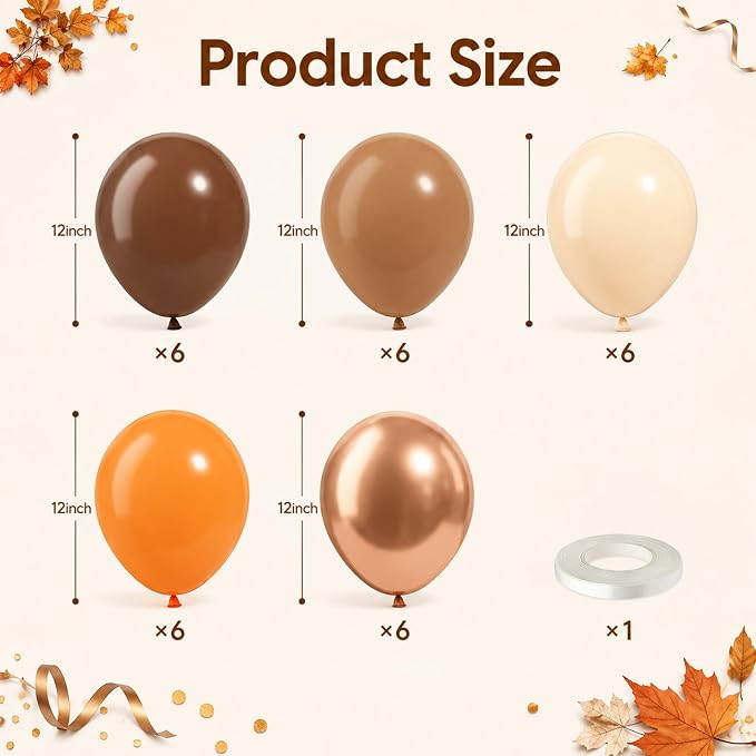Fall Balloons Terracotta Burnt Dark Orange Brown Tan Coffee Metallic Gold Ivory - Image 2