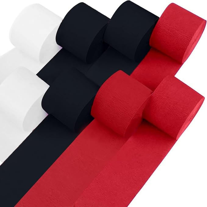 8 Red Black White Streamers, 656ft Pack of Crepe Paper Party Decorations | Each by CaptainD%C3%A9cor