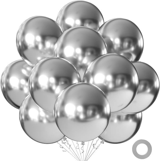 Metallic Silver Balloons 18 Inch 24 Pack Matte Helium Latex Round Balloons by KALOR