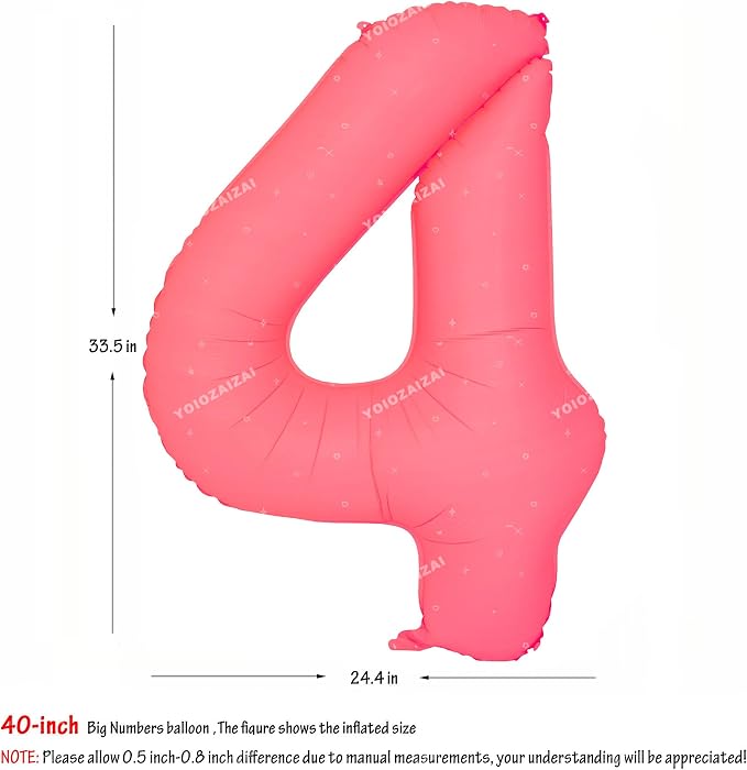 40 IN Fluorescent Red Number 4 Balloon Neon Red digital 4 Foil Balloon | - Image 2