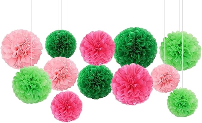 Capesaro Pink and Green 12PCS Paper Pom Poms Party Decorations by Capesaro