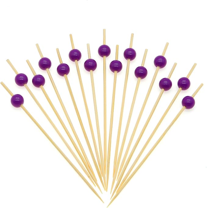 Minisland Purple Pearl Bamboo Cocktail Picks, Fancy Appetizer Toothpicks | 4.7 by Minisland