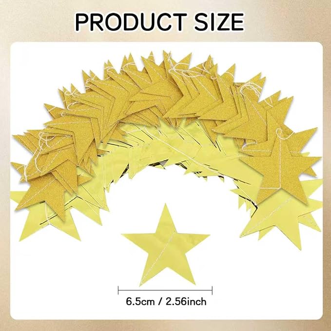 BEISHIDA Gold Glitter Star Garland Banner Decor Twinkle Star Banner Backdrop - Image 6