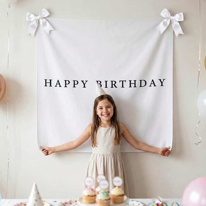 Oudain 40x40 Inch Happy Birthday Burlap Banner, Fabric Party Decorations - Image 4
