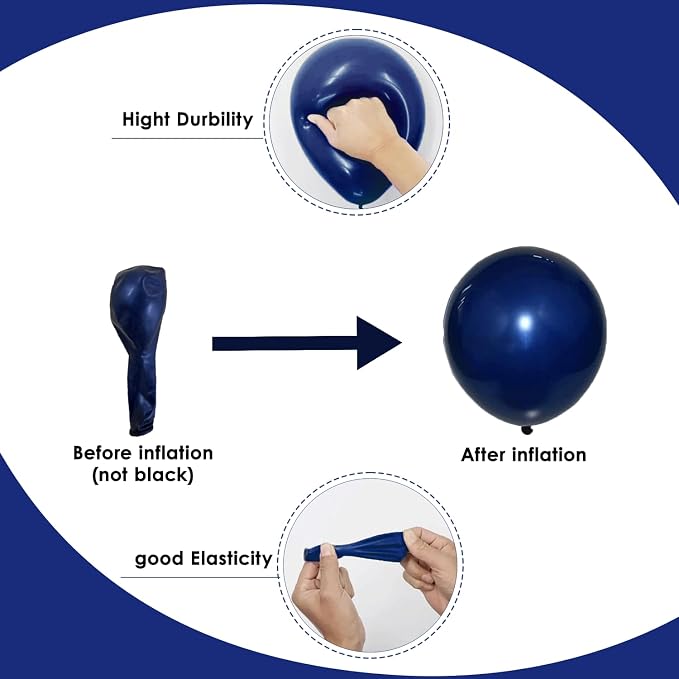 Blue White Silver Balloons Arch Kit, Party Dcoration | Navy/Light/Dark Pearl - Image 4