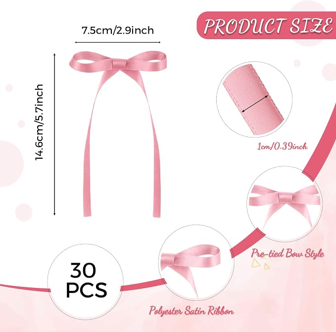 30 Pack Bow Cake Toppers Rose Pink Ribbon Bows - Image 2