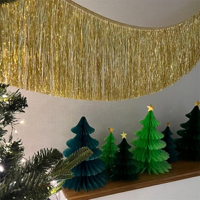 2 Pack Shiny Light Gold Tinsel Fringe Banner 13FT Metallic Garland - Image 9