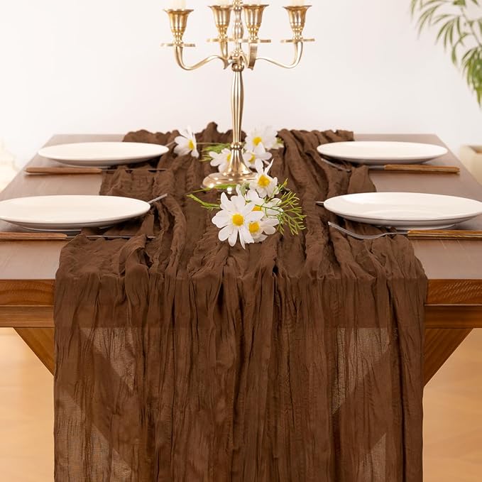 Cheesecloth Table Runner Summer Boho Wedding Birthday Party Home Decor | Brown - Image 2