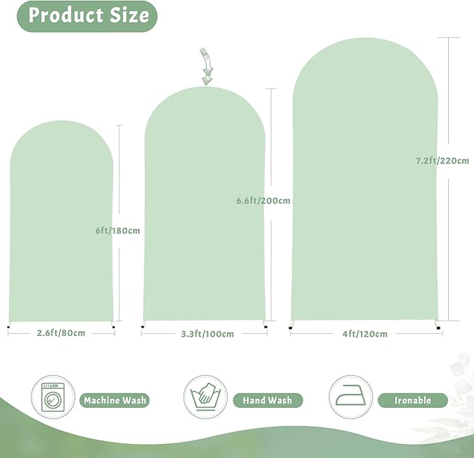 7.2FT Sage Green Arch Cover - Polyester Fitted Wedding Arch Stand Covers Round Top Chiara Arch Backdrop Cover for Birthday Party Banquet Photo Background Decoration
