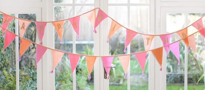 Talking Tables Pink Fabric Bunting - 10ft | Triangle Flag Pennant Garland - Image 6