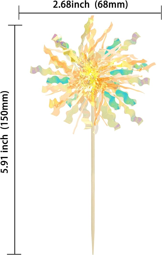 Gyufise 20Pcs Foil Firework Cupcake Toppers Happy Birthday Cake Toppers Tinsel - Image 2